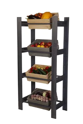 Produktbild von MODO24 Getränkekistenregal 4 Kisten, Kistenregal Holz, Getränkeregal, Kistenständer, Obstkistenregal, Kellerregal, 70x149x39 cm, Grau, RSS
