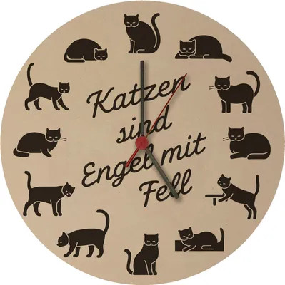 Produktbild von Katzen sind Engel mit Fell Wanduhr aus MDF