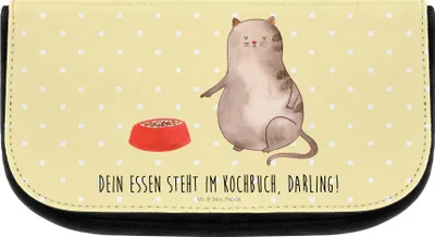 Produktbild von Mr. & Mrs. Panda Kosmetikbeutel Katze Fressen - Gelb Pastell - Geschenk, Make-up Organizer, Necessaire, kosmetiktäschchen, Kosmetiktasche, kulturtäschchen, Kulturbeutel