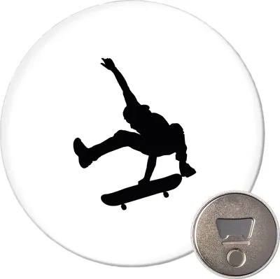 Produktbild von Huuraa Magnet Skateboarden Silhouette 59mm Kühlschrankmagnet rund Flaschenöffner Geschenkidee