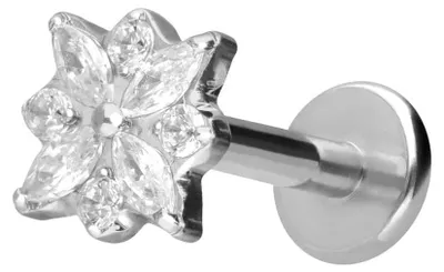Produktbild von Ohrpiercing, Nasenpiercing Titan Labret mit Push Fit KRISTALLBLUME Silber Stablänge: 8mm | Stabstärke: 1,2mm