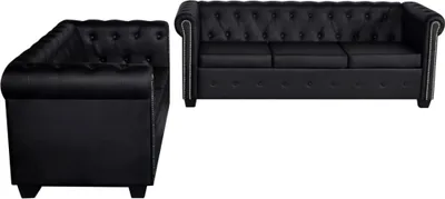 Produktbild von vidaXL Sofa Chesterfield 2-osobowa i 3-osobowa ze sztucznej skóry, czarna