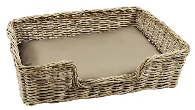 Produktbild von Kobolo Hundekorb 94x74x26 cm aus stabilem Rattan geflochten inkl. Kissen - Hundesofa Haustiersofa Wendekissen Hundeliege Katzenbett Hundematte Couch