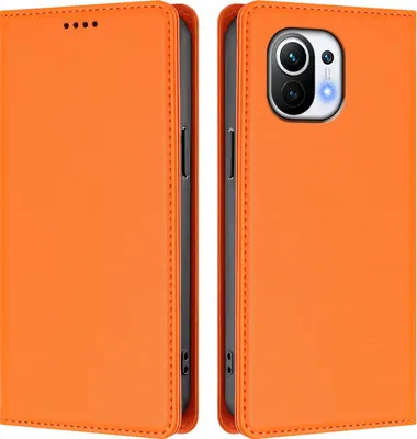 Obrázek produktu pro Kožené pouzdro pro Xiaomi Mi 11, magnetické flipové pouzdro zPolyuretankůže se stojánkem Oranžová