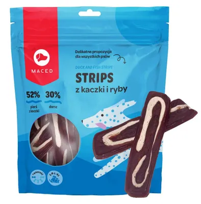 Zdjęcie produktu dla Maced Strips Z Kaczki I Dorsza Miękkie Mięsne Paski Przysmaki Dla Psa 500g