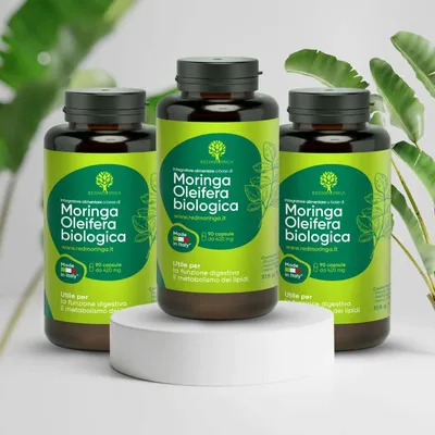 Produktbild von RedMoringa Moringa Kapseln Hochdosiert - 270 Vegane Kapseln für 6 Monate Vorrat - Unterstützt den Stoffwechsel, Entzündungshemmung -  Superfood aus IT
