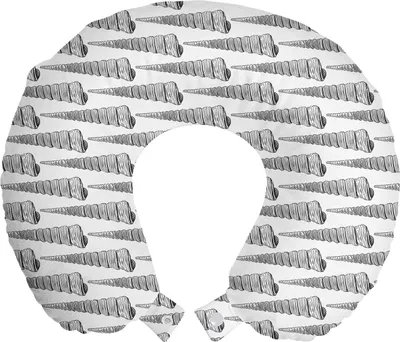 Produktbild von ABAKUHAUS Nautisch Reisekissen Nackenstütze, Wiederholte Seeschnecke Shells, Schaumstoff Reiseartikel für Flugzeug und Auto, 30x30 cm, Weiß und Dunkelgrau