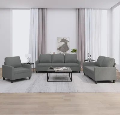 Produktbild von Cloris Designermöbel 3-tlg. Sofagarnitur mit Kissen Dunkelgrau Stoff 2024 Neu