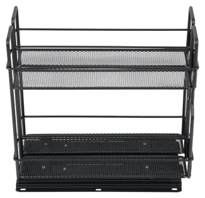 Produktbild von Livingandhome Ausziehbarer Gewürzregal 2 Ebenen, Metall Küchenorganizer, mit Rutschschienen, Schwarz