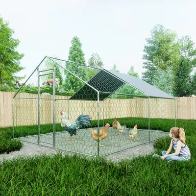 Produktbild von Hühnerstall 3x4x2m für Hühner und Kleintiere, Freilaufgehege mit Voliere | Sicherheitsschloss, wasserdichtes PE-Tuch | Robustes Metall-Außengehege