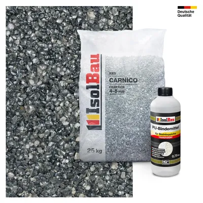 Isolbau Steinteppich Set Marmorkies Carnico 4-8 mm 25 kg + Bindemittel Grau bis 2,5 m² Innen Außen