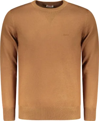 Produktbild von Brauner Herrenpullover mit Rundhals und Stickerei-Details