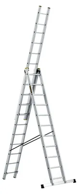 Produktbild von Aluleiter PRO Serie 3-teilig Mehrzweckleiter mit 3x11 Stufen bis 150 kg belastbar - Arbeitshöhe 6,31 m - inkl. Eimerhaken