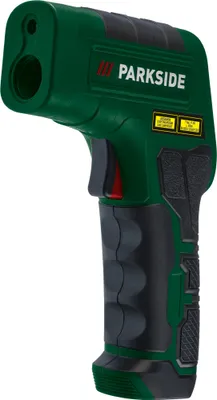 A green and black Parkside infrared thermometer is shown against a white background.
