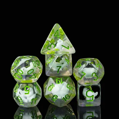 Productafbeelding van cusdie Polyedrische dobbelsteen set, 7 stuks, gevuld met dieren, voor rollenspellen