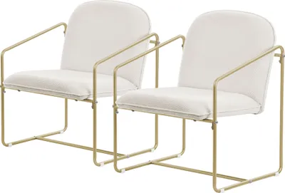 Obrázek produktu pro ML-Design sada 2 křesel v béžové barvě, lehátko s měkkým potahem a zlatým ocelovým rámem, čalouněné křeslo s područkami a opěradlem