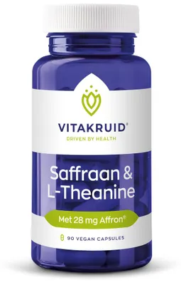 Produktbild von Vitakruid Safran 28 mg (Affron®) & L-Theanin Grüner Tee (90 vegetarische Kapseln)