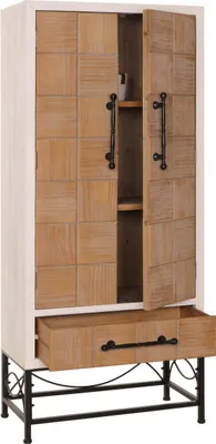 Zdjęcie produktu dla Wysoka szafka HWC-N30, regał do salonu z drzwiami i szufladą, lite drewno MDF, 167x72x41cm