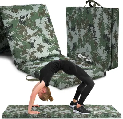 Obrázok produktu pre Hop-Sport telocvičná podložka skladacia mäkká podlahová podložka skladacia pre domácu fitness podložku telocvičná podložka - tvrdá 5cm HS-065FM maskáčový vzor