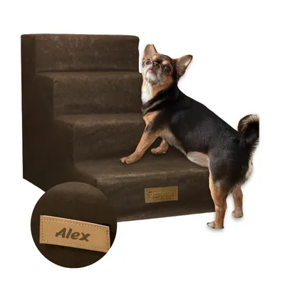 Produktbild von Hundetreppe 4 Stufen personalisiert mit Namen, Haustiertreppe, Einstiegshilfe für Hunde und Katzen, Treppe für ältere und kranke Tiere, Hunderampe
