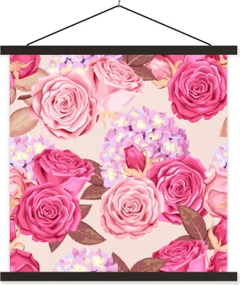 Produktbild von MuchoWow® Textilposter Blumen - Rosen - Rosa 60x60 cm mit schwarzem Rahmen - Posteraufhänger