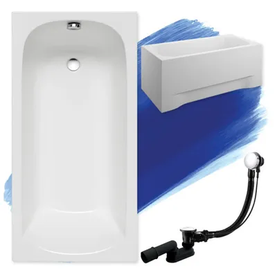 Zdjęcie produktu dla Wanna Akrylowa Zestaw 4w1 Prostokątna 140x70 Biała + Obudowa Akrylowa, Nowoczesny Chrom Premium Syfon i Nogi (stelaż) w komplecie | BADLAND CLASSIC