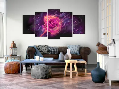 Produktbild von Akustikbild Blumen Flamme 200x100 cm Bilder Akustikschaum Hochleistungsschallabsorber Schallschutz Leinwand 5 tlg Wandbild Raumakustik Schalldämmung b-B-0042-b-p