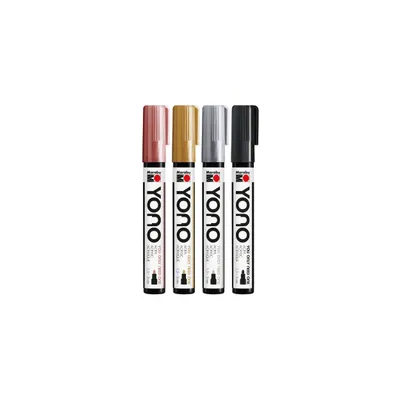 Produktbild von Marabu YONO Marker set METAL, Schwarz, Gold, Rose, Silber, Mehrfarbig, 4 Farben, Kanvas, Stoff, Metall, Porzellan, Stein, Holz, Box, 4 Stück(e)