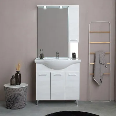 Immagine prodotto di Mobile bagno a terra 85 cm quercia bianco effetto legno | Rimini