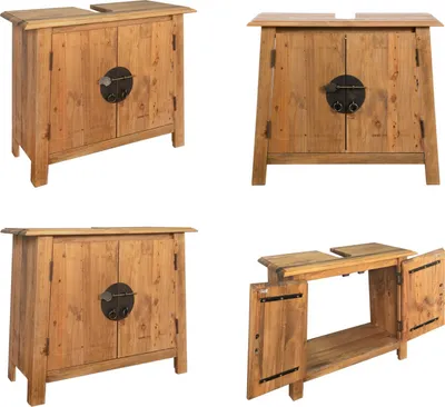 Image de vidaXL Armoire basse de salle de bain en pin massif 70x32x63 cm - Armoire sous lavabo - Armoire sous lavabo En bois - Armoires sous lavabo En bois