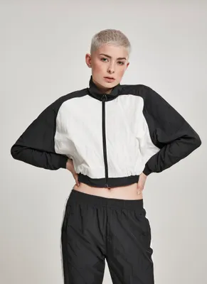 Zdjęcie produktu dla Urban Classics TB2662 | Damska krótka kurtka treningowa z raglanowymi rękawami i marszczonym materiałem w stylu „batwing” – kolor: czarny/biały – rozmiar: S