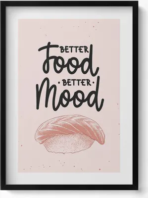 Produktbild von Beschriftung für Küche und Esszimmer „Besseres Essen, bessere Laune“.– Wandbild mit Rahmen – Gerahmtes Bild  – Wanddekoration – 50x70 cm –  Schwarz Rahmen