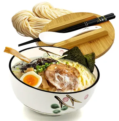 Keramik Ramen-Schüssel Set 1000 ml mit Deckel & Stäbchen