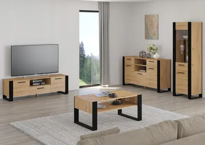 Zdjęcie produktu dla Podstawa pod telewizor Nuka 160 cm Szafka niska Stolik pod telewizor Komoda z szufladami Stolik Hi-Fi Czarny ręcznie wykonany dąb