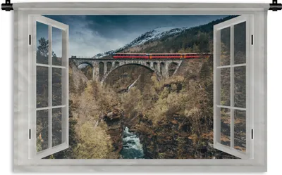 Produktbild von MuchoWow® Wandteppich Wandbehang Aussicht - Berge - Brücke 60x40 cm Tapisserie Dekoration Wandtuch - Wanddekorationen