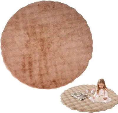 Immagine prodotto di Tappeto rotondo in ecopelliccia Unyqoos®, diametro 100 cm – ecopelliccia morbida, color marrone, base antiscivolo, lavabile, poliestere, altezza del pelo 2 cm