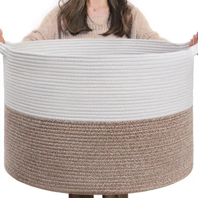 Produktbild von XXL Wäschekorb Aufbewahrungskorb Kinderzimmer Deckenkorb 55x35cm Weiß Braun