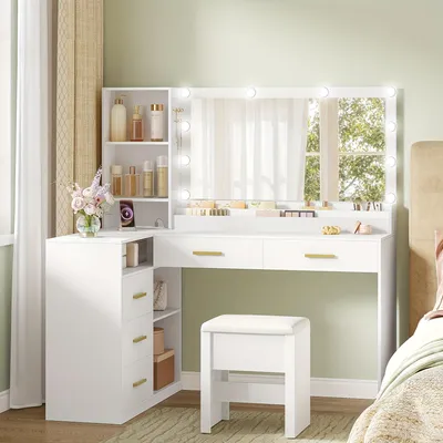Obrázok produktu pre Toaletný stolík - Stolík na líčenie - Stolík s zrkadlom - Biely - Veľké zrkadlo (80 cm)