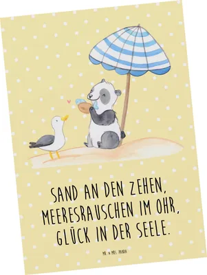 Produktbild von Mr. & Mrs. Panda Grußkarte Sommer Meer Glück - Gelb Pastell - Geschenk, Jahreszeiten, Strandurlaub, Urlaub Am, Küste, Sommerferien, Ansichtskarten, Strand, Küstenurlaub