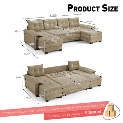Obrázek produktu pro Modulní rozkládací pohovka ve tvaru "U" - rozkládací pohovka - variabilní - potah z mikrovlákna - rám z dřeva - moderní design - barva: béžová
