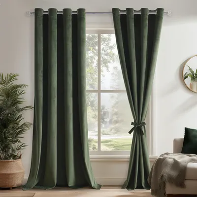 Samtvorhang mit Ösen, olivgrün, 2er-Set, 245x140 cm, blickdicht