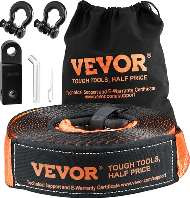 Produktbild von VEVOR Abschleppseil, 7,6 x 914,4 cm, Abschleppgurt mit 13.608 kg Abschleppgurt, 20.000 kg D-Ring-Schäkeln, Schäkelempfänger und Aufbewahrungstasche, für ATVs, Jeeps, Geländefahrzeuge, LKWs