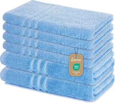 Produktbild von Lavea® 6-teiliges Handtuch Set - 100% Baumwolle, 4x Handtuch 50x100 cm + 2x Duschtuch 70x140 cm, Bad, Delphinblau