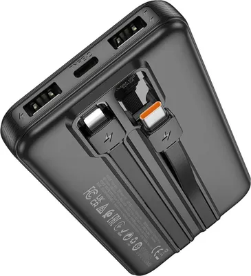 Zdjęcie produktu dla HOCO Powerbank 10 000 mAh ze zintegrowanym kablem typu C + Lightning 2A J118 czarny