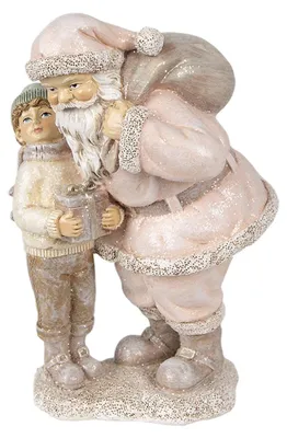Zdjęcie produktu dla Clayre & Eef Figurka Ojciec Boże Narodzenie 13x11x18 cm Różowa polyresin
