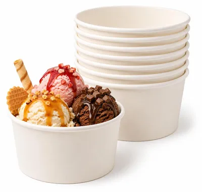 Produktbild von Papier-Bowls - 600 ml Fassungsvermögen - Für Eis, Desserts und Snacks - Weiß, 11,5 x 7,5 cm, 8 Stück