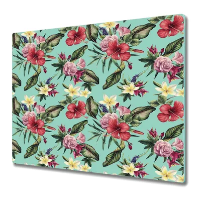 Produktbild von Schneidebrett für die Küche - Glasschneidebrett - Herdabdeckung - 60x52 - Hawaii-Blumen