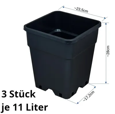 Produktbild von 3x Quadratische Pflanzentöpfe 11L 24x24x28cm für Grow Indoor-/Outdoor-Anbau von Pflanzen, Blümen, Gemüse