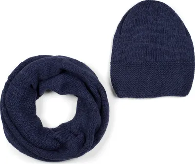 Produktbild von styleBREAKER Uni Strick Loop Schal und Mütze Set, Einfarbiger Strickschal mit Beanie Strickmütze, Winter 01018214