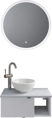 Produktbild von Pelipal Serie 6915 SET-044-138 Block bestehend aus: Keramik-Aufsatzbecken, Waschtischplatte, Waschtischunterschrank, LED Spiegel